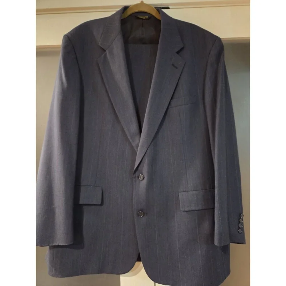 Vtg Hunter Haig Men’s 2 Piece Wool Suit 48 Navy Subtle Pinstripe Union Made USA - Picture 1 of 16